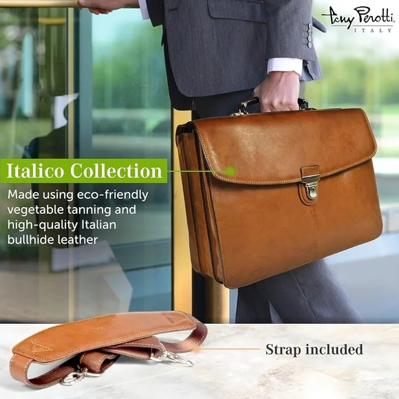 Brown Leather Laptop Bag with Structured Design - Picture 14 of 16